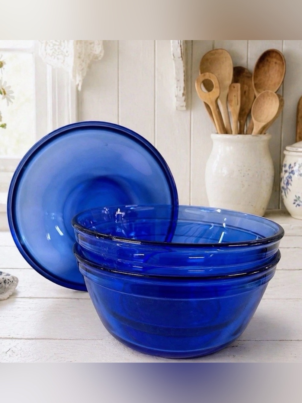 Vintage Anchor Hocking Cobalt Blue Mixing Bowl Set 3pc USA Glass